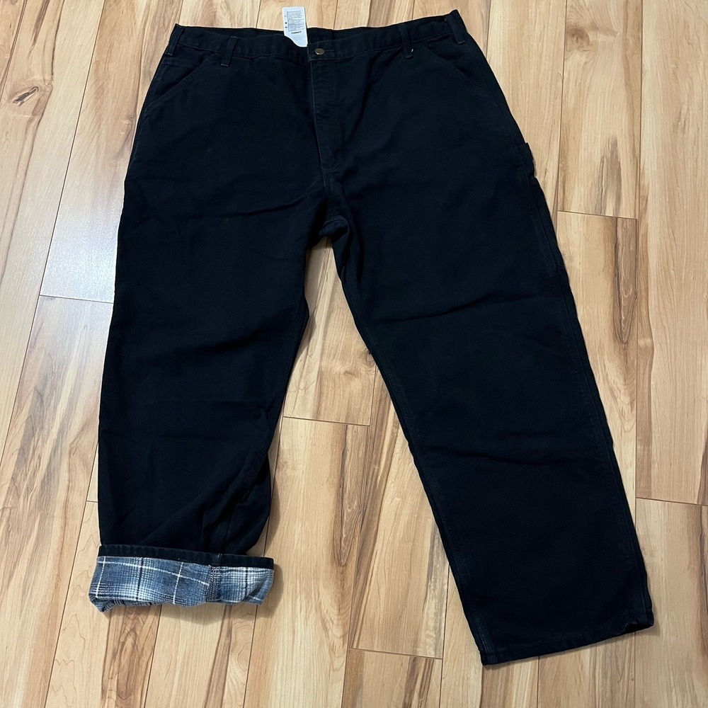 Carhartt Flannel Lined Canvas Work Pants Mens 42x30 Black Dungaree Fit B111